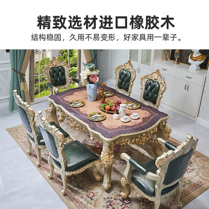 Nordic European solid wood dining table and chair combination household luxury American champagne gold dining table rectangular
