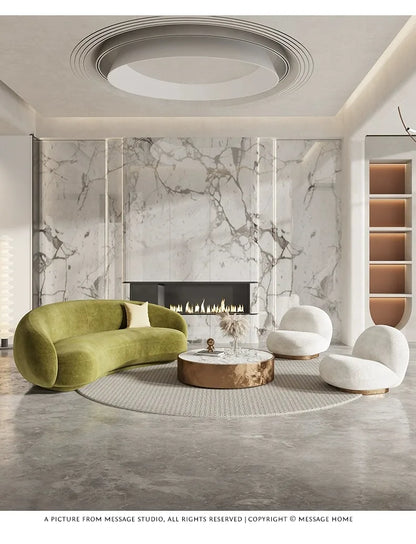 Minimalist creative living room sitting area reception lamb wool curved cashew fabric sofa