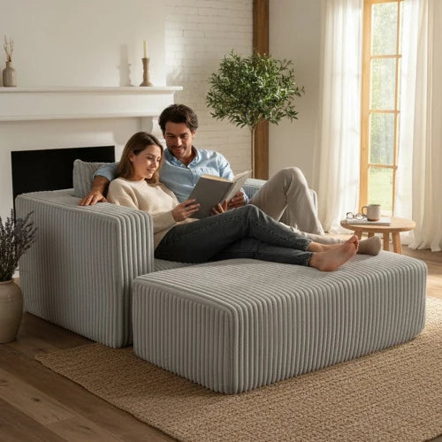 Oversized All-Foam Corduroy Lounge Chair with Ottoman, Modular Deep-Seat Floor Couch, Compressed Shipping & Easy Assembly