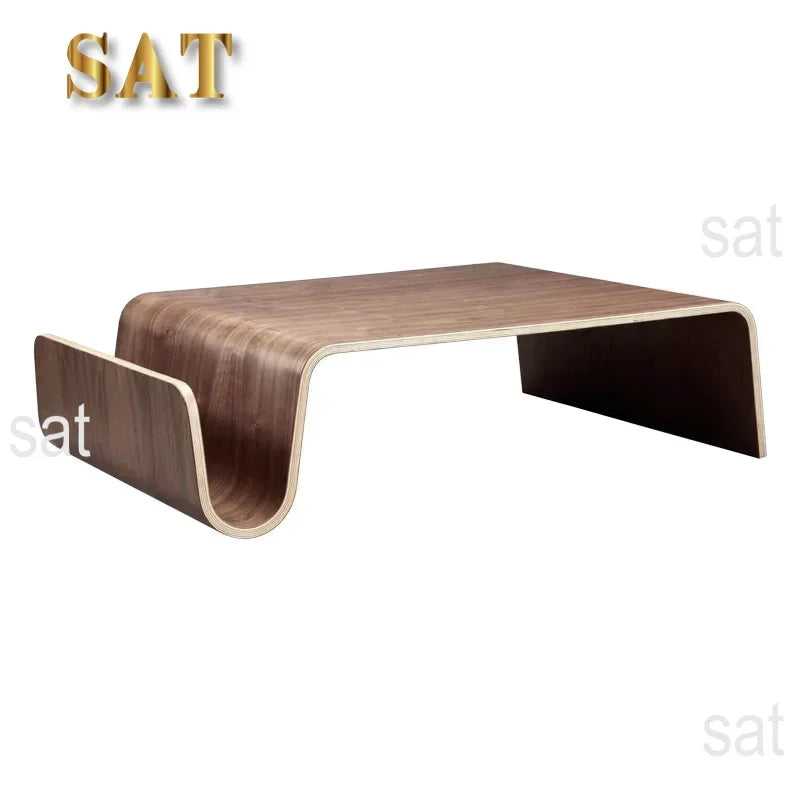 Living Room Simple Japanese N-shaped Curved Wood Tatami Solid Wood Coffee Table, Storage Large N-shaped Sofa Side Table