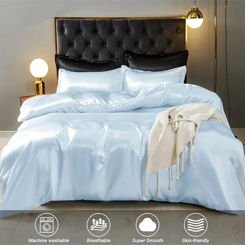 100% Silk 3pcs Bedding Set Natural Mulberry Silk Duvet Cover Set with 2pcs Pillowcase Solid Color Quilt Cover Pillow Case Luxury