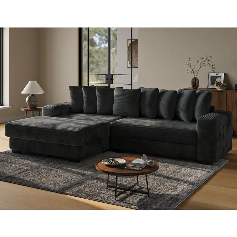 110 Modular Sectional Sofa, L Shaped Couch with Chaise Lounge, Fluffy Corduroy Cloud Couch with Deep Seat for Living Room