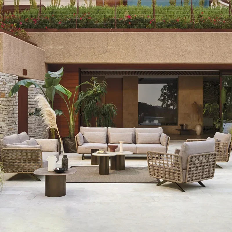 High-end outdoor furniture open-air balcony rain protection sun protection sofa courtyard outdoor villa hotel garden combination