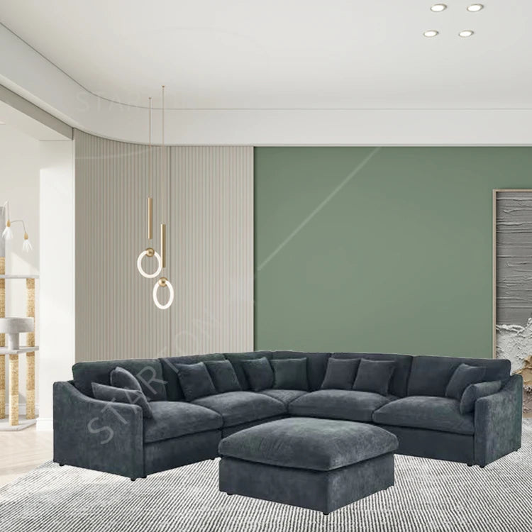 Modern Chinese Style Modular Sofa Set Wood Furniture for Living Room and Hotel Stylish House Furniture Black Corner Could Sofa