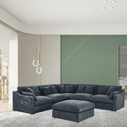 Modern Chinese Style Modular Sofa Set Wood Furniture for Living Room and Hotel Stylish House Furniture Black Corner Could Sofa