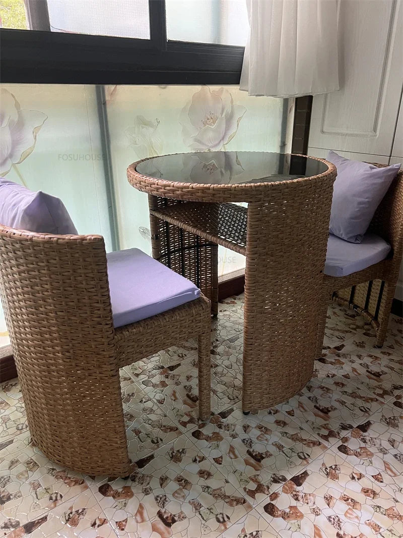 Nordic Rattan Garden Furniture Sets Outdoor Furniture Simple Courtyard Balcony Table and Chair Set Bistro Dining Table Chair Set