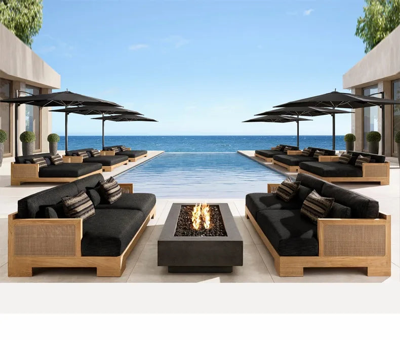 Customizable outdoor teak sofa patio rattan chair