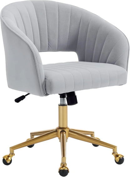 Home Office Chair Swivel Velvet Desk Chair Accent Armchair Upholstered Modern Tufted Chairs with Gold Base for Girls Women