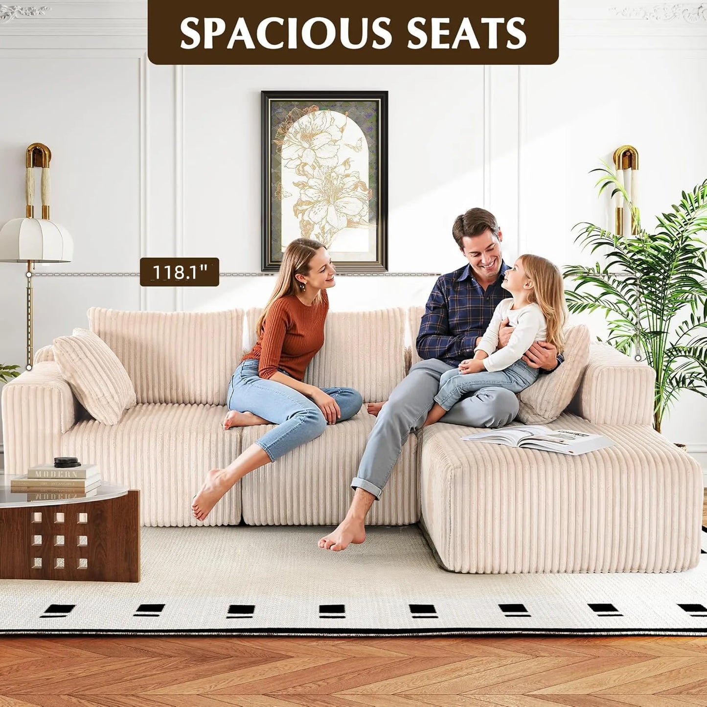 Modular Sectional Sofa for Living Room L Shaped Boneless Couch, Sofa Bed Memory Foam Couches with Chaise