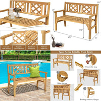 Acacia Wood Outdoor Loveseat Bench, Curved Back & Armrests, 705 lbs, Ideal for Garden, Patio, Park, Porch, Balcony