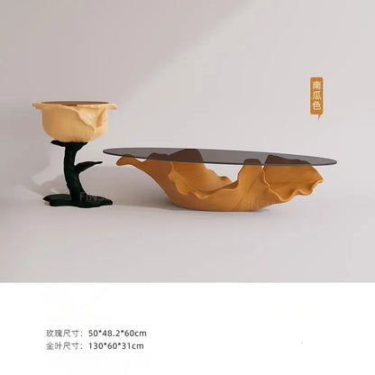 Table à thé moderne en verre de qualité supérieure, mobilier de luxe à une feuille de styliste artistique haut de gamme pour Table basse de salon
