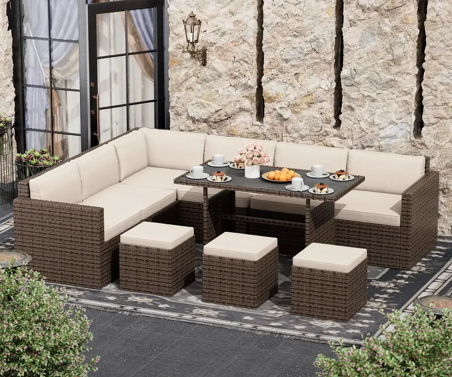 Furniture Set, Outdoor Furniture Patio Sectional Sofa, All Weather PE Rattan Outdoor set with Cushions and Table