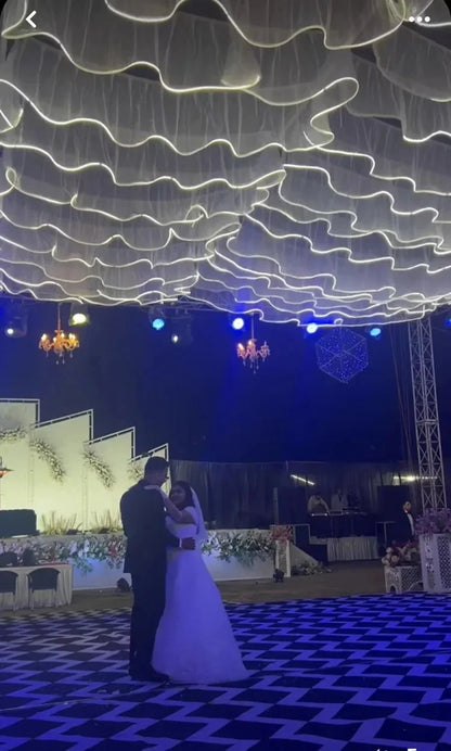 Glowing Curtain for Wedding Ceiling Decor, White Wave Tulle Fabric with Lights, Romantic Party Christmas Event Decoration