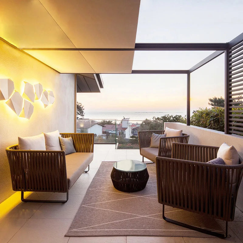 Outdoor Sofa Sunscreen Waterproof Courtyard Terrace Balcony Leisure Rattan Chair Sofa Double Card Seat Rattan Sofa Furniture