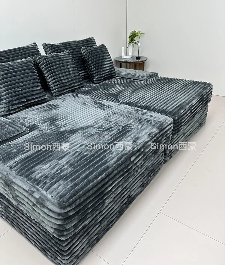 Compression sofa, rabbit plush thick striped extra wide sitting deep Shar Pei dog large plush sofa