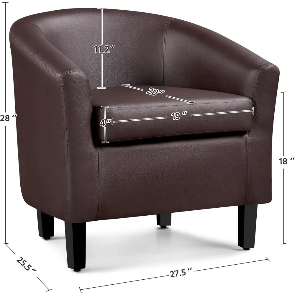 PU Leather Accent Chairs, Modern Barrel Chairs Side Chairs, Comfy Club Chairs with Soft Padded, 2 Chairs for Living Room
