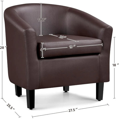 PU Leather Accent Chairs, Modern Barrel Chairs Side Chairs, Comfy Club Chairs with Soft Padded, 2 Chairs for Living Room