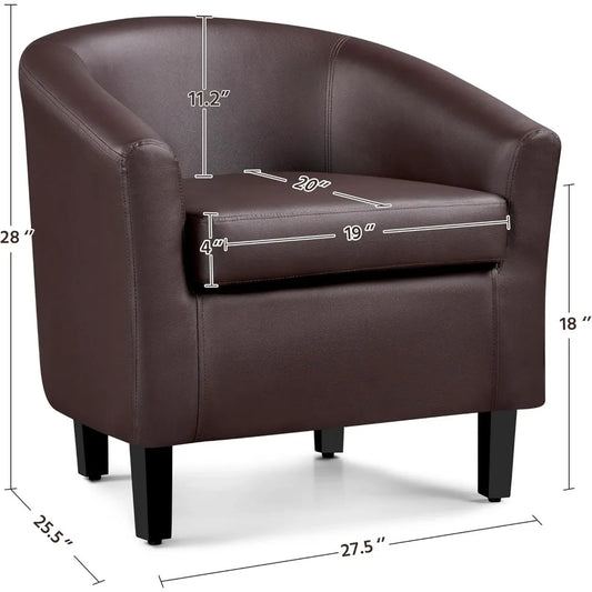 PU Leather Accent Chairs, Modern Barrel Chairs Side Chairs, Comfy Club Chairs with Soft Padded, 2 Chairs for Living Room