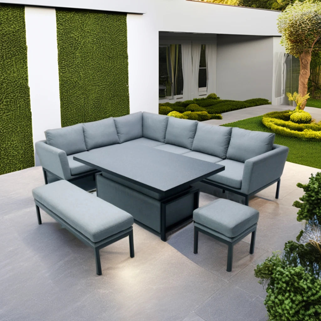Patio Modern Table and Chair Set Outdoor L Shape With Ottoman Sofa Set