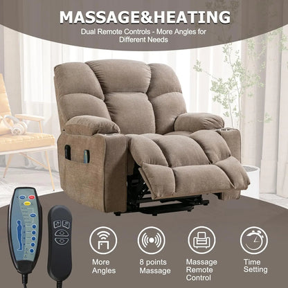 EBELLO Oversized Power Lift Recliner Chair for Elderly, Electric Recliner Chair with Massage and Heating with USB Port
