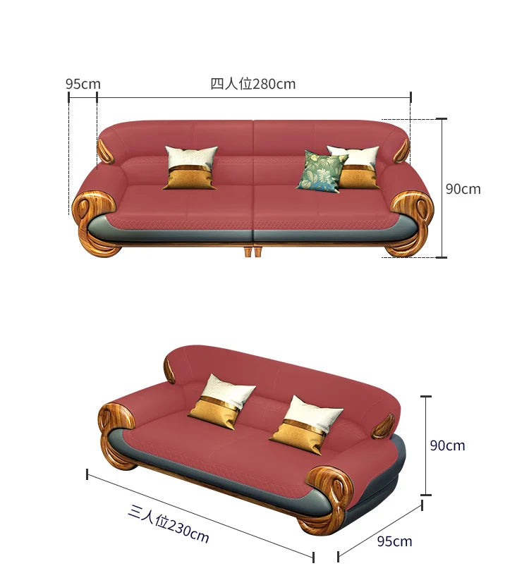 Ebony leather sofa living room new Chinese villa modern light luxury high-end sofa combination