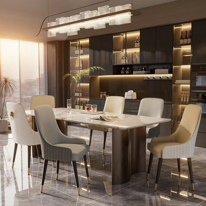Modern PU Leather Set of 2 Dining Chairs with Metal Legs High Tufted Back Lion Head Pull Ring