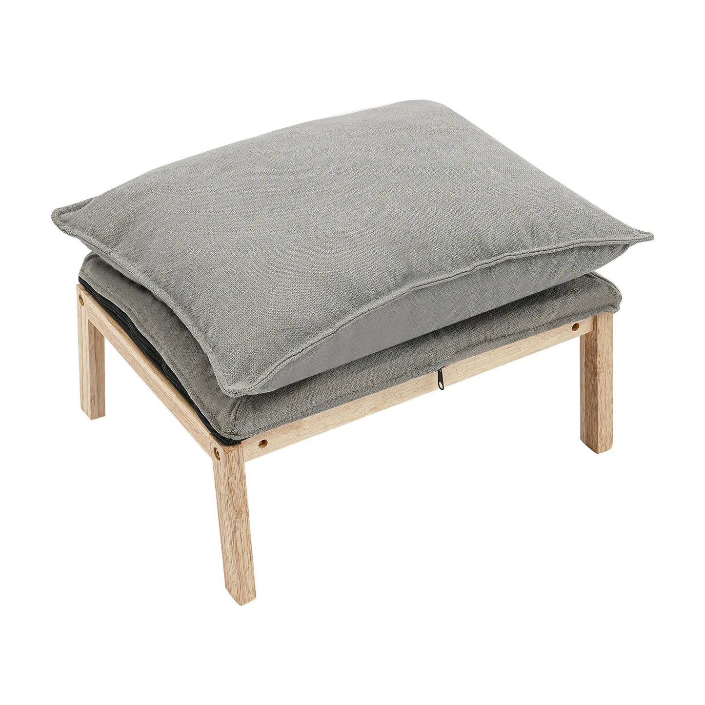 Lounge Chair, Single Lazy Sofa with Ottoman, Leisure Balcony Adjustable Recliner, 5-Position Adjustable Backrest, 330 lbs Capacity, Grey Cotton Linen + Sponge + Solid Wood + Steel