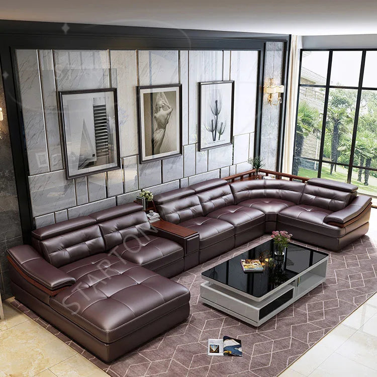 Contemporary Genuine Leather Sectional Sofa Sets Luxury Living Room Furniture for Home and Hotel Modern Design