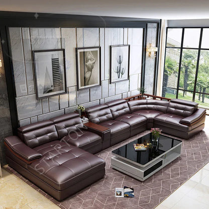 Contemporary Genuine Leather Sectional Sofa Sets Luxury Living Room Furniture for Home and Hotel Modern Design
