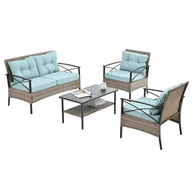 4-Piece Outdoor Wicker Furniture Set with Metal Table - Stylish Patio Seating for Relaxation and Entertainment