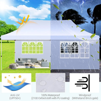 10x20 Pop up Canopy Heavy Duty Party Tent with 6 Removable Sidewalls, Waterproof Commercial Outdoor Gazebo for Wedding Events BBQ, Instant Sun Protection Shelter Multi-color Raised Roof Pavilion with 4 Sandbags Carrying Bag