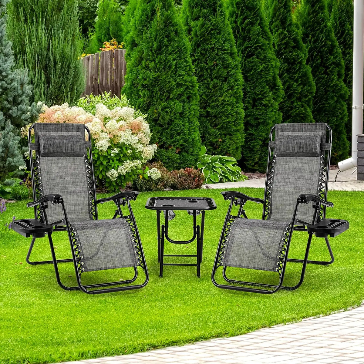 Homfa Garden Sun Lounger Set with Table Folding Adjustable Zero Gravity Recliner Chair Seat Indoor/Outdoor