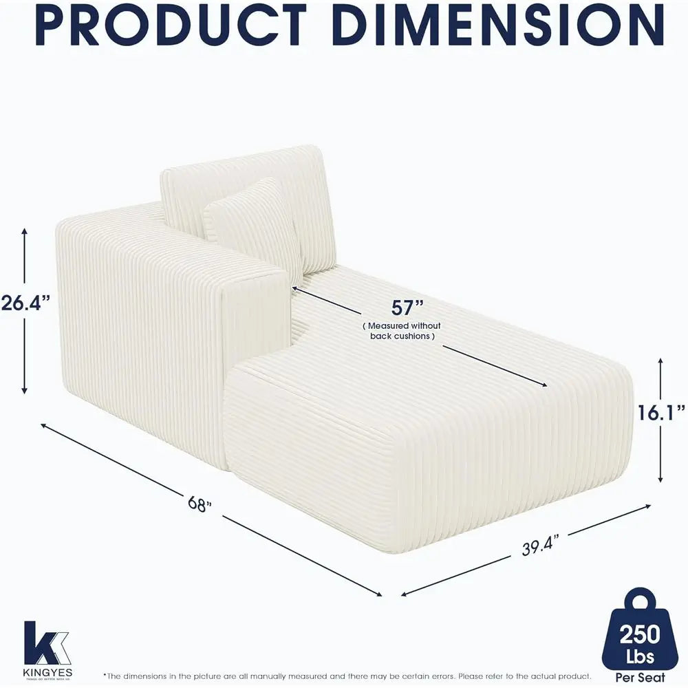 Corduroy L-Shape Sectional Sofa with Chaise Lounge, Beige
