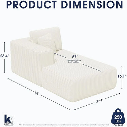 Corduroy L-Shape Sectional Sofa with Chaise Lounge, Beige