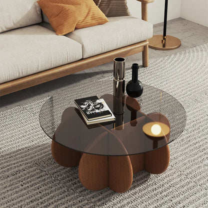 Table basse ronde en bois massif, design moderne et simple, en verre de luxe léger, pour appartement, salon