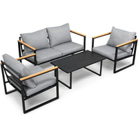 Outdoor Metal Patio Furniture Sets 4-Piece, Sectional Outdoor Conversation Sets w/Iron Coffee Table, Patio Couch with Rem