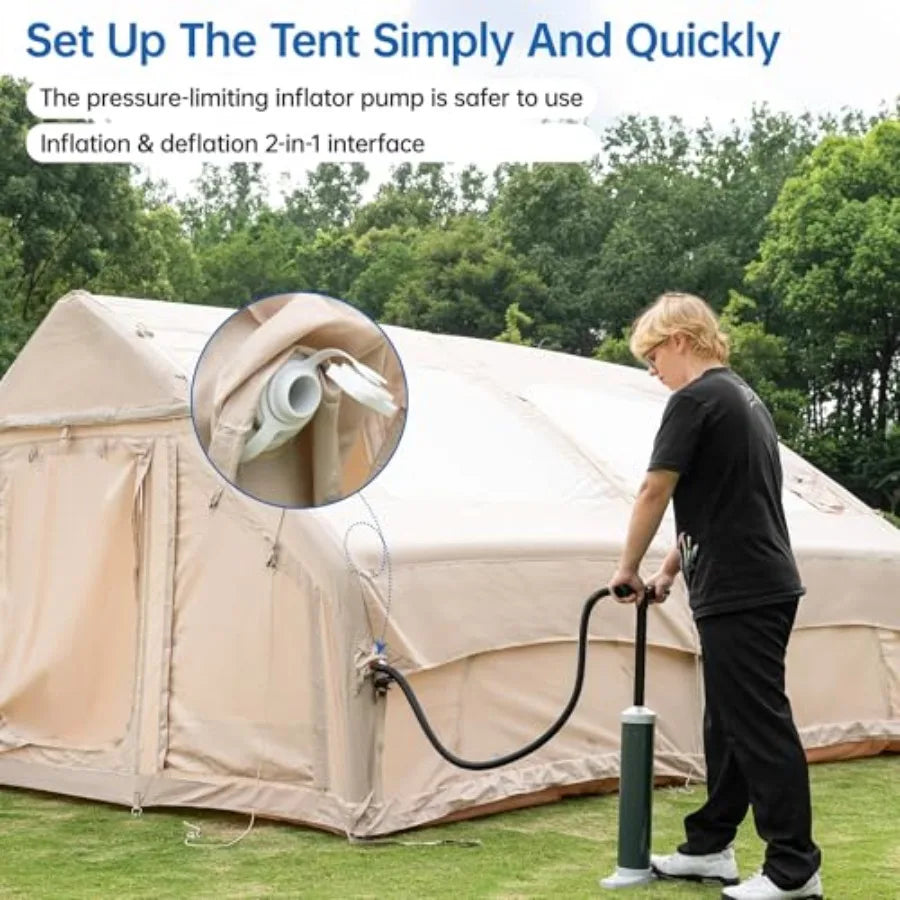 Inflatable Camping Tent with Pump 1/2 Awnings 8-14 Person Air Tents for Camping Adult Large Waterproof Ox Family Glamping Tent
