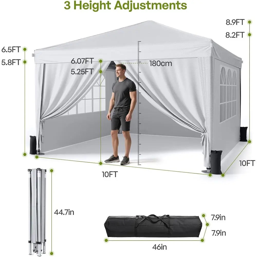 10x10 Up with Sidewalls, Outdoor Tent with Carry Bag or Commercial Events, Camping, Backyard Parties - White