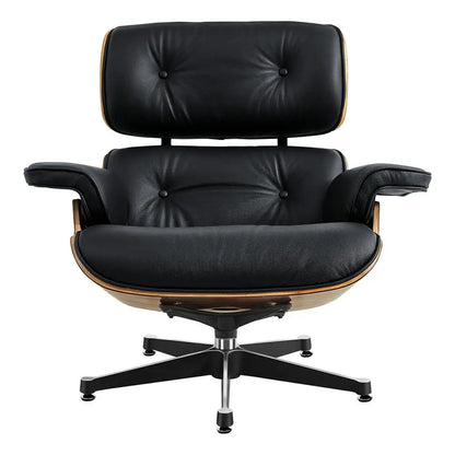 TY307 Classic Recliner with Ottoman Light acid Branch Armchair Black Cowhide Black Big Head Foot Swivel Deck Chair Clean Lines