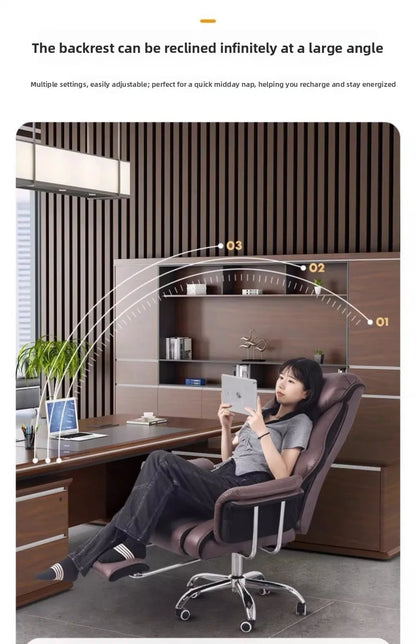 Ergonomic Reclining Office Chair with Footrest PU Leather Executive Swivel Computer Desk Chair Aluminum Base for Home Office