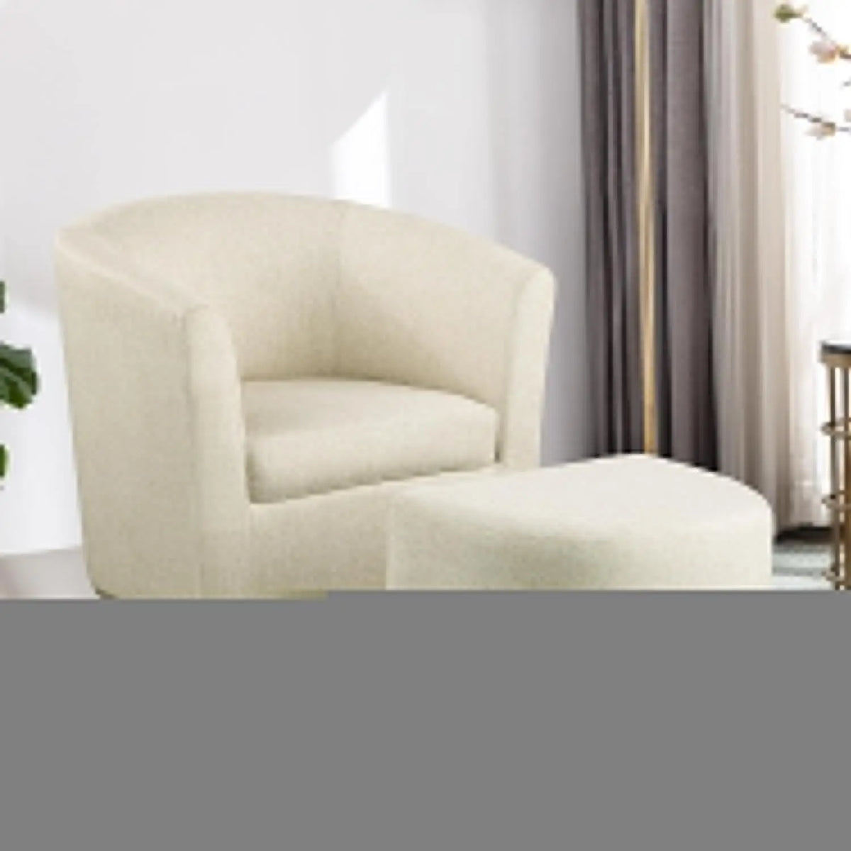 White Swivel Accent Chair with Ottoman, Modern Barrel Living Room Chair with 360° Swivel Base, Upholstered Armchair, Customized