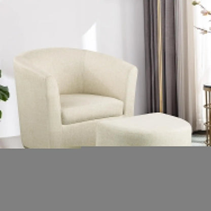 White Swivel Accent Chair with Ottoman, Modern Barrel Living Room Chair with 360° Swivel Base, Upholstered Armchair, Customized