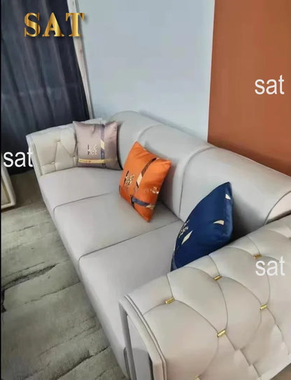 -Modern Luxury High-end Living Room Sofa Set Furniture Upholstered Full Leather Button Tufted Sofa Home