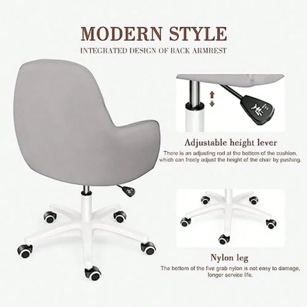 Home Office Chair Computer Chair With Mid-Back Upholstered Modern Tufted Computer Task Chair Swivel Height Adjustable Velvet Accent Chair,Grey