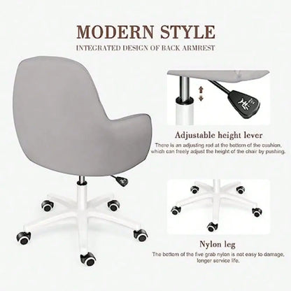 Home Office Chair Computer Chair With Mid-Back Upholstered Modern Tufted Computer Task Chair Swivel Height Adjustable Velvet Accent Chair,Grey