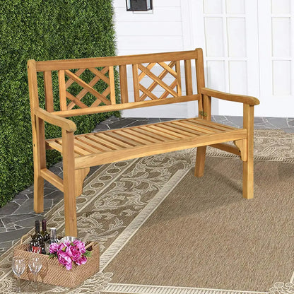 2-Person Teak Garden Bench with Comfortable Armrests, Backrest, and Slatted Seat, Supports 800 lbs, Ideal for Patio, Porch, or P
