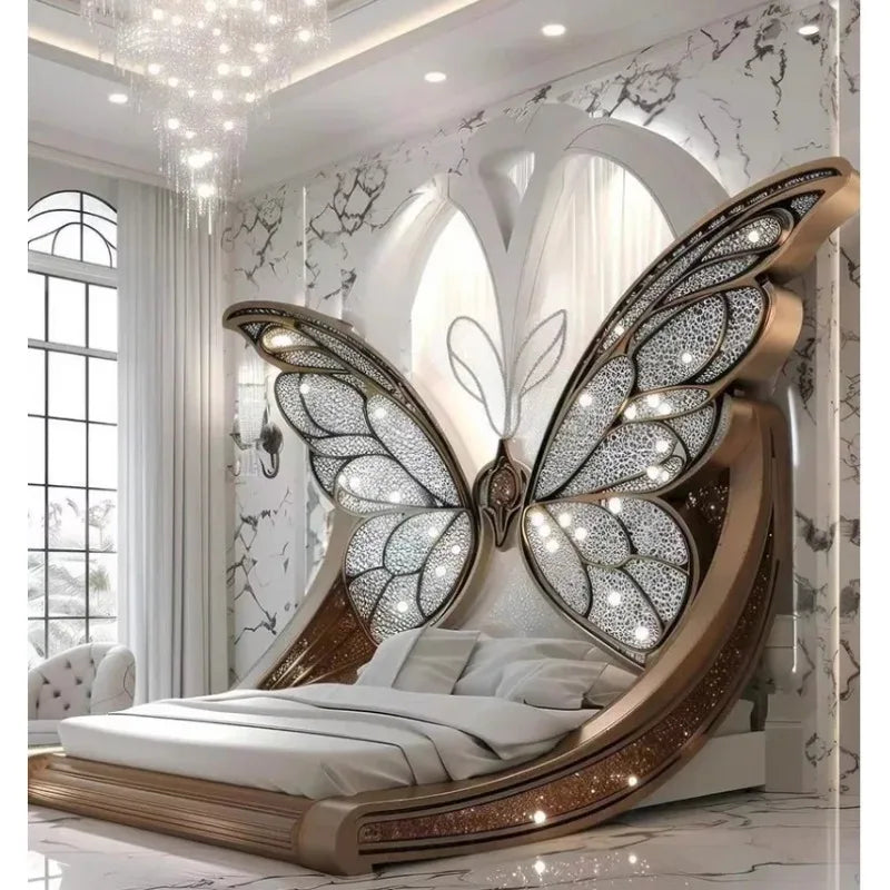Princess  Butterfly Bed Villa Solid wood 2m bed 15 high French luxury bed bedroom custom