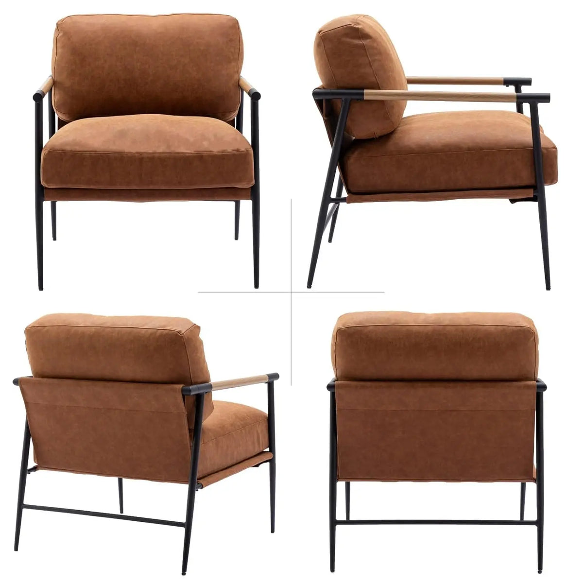 Mid-Century Leather Accent Chair Brown Modern Living Room Chair with Metal Legs Armchair Upholstered Comfy Leisure, Customized