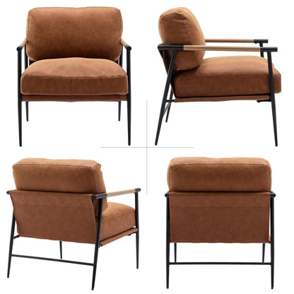 Mid-Century Leather Accent Chair Brown Modern Living Room Chair with Metal Legs Armchair Upholstered Comfy Leisure, Customized