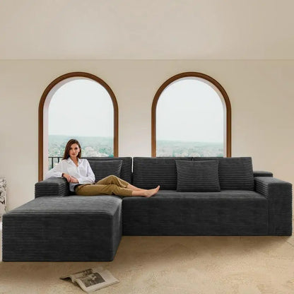 Modular Sectional Sofa - Upholstered Couch for Living Room and Bedroom, No Assembly Required, 2PC Combo, Plush Corduroy Fabric,